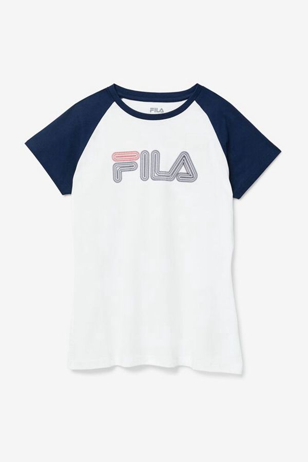 Camisetas Fila Mulher Branco/Azul Marinho - Fila Raglan Baseball En Portugal,MJRY-97213